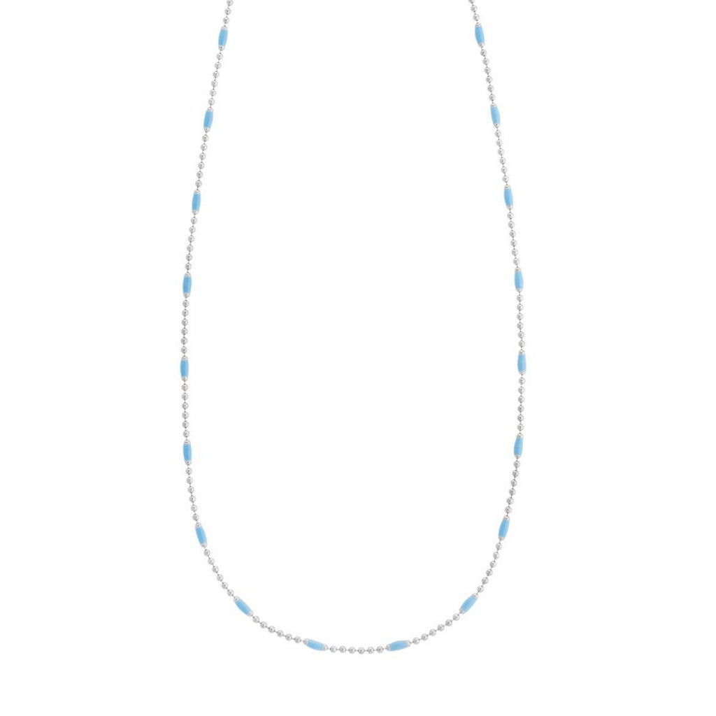 Sterling Silver Rhodium Plated Blue Enamel Beaded Necklace