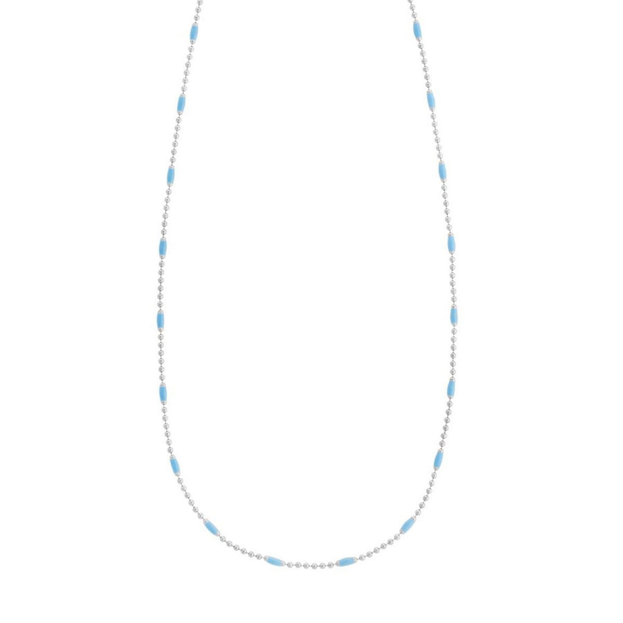 Sterling Silver Rhodium Plated Blue Enamel Beaded Necklace