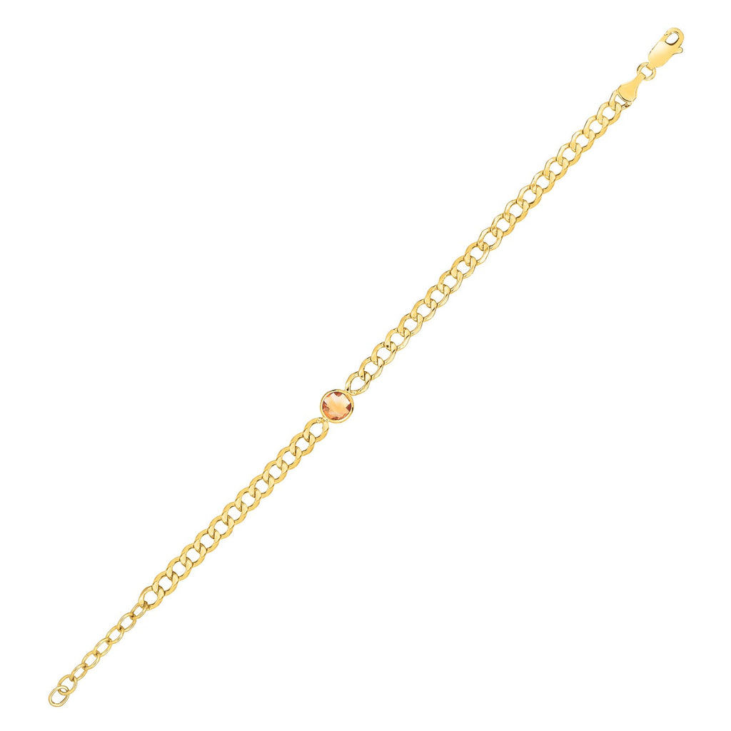 14K Yellow Gold Citrine Curb Chain Bracelet (3.60 mm)
