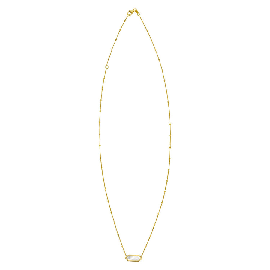 14K Yellow Gold Hexagon Mother Of Pearl Pendant Necklace