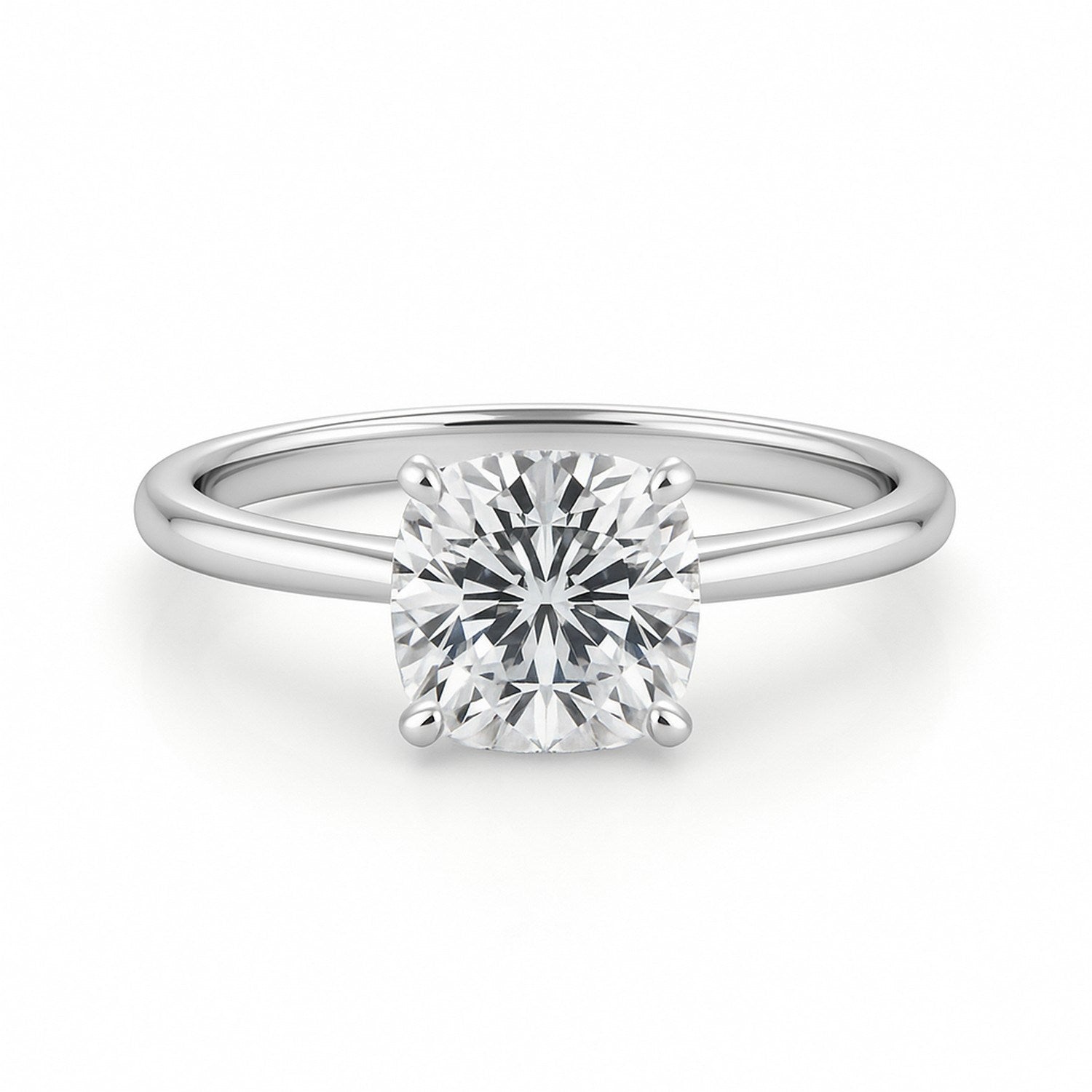 2 Carat Cushion Lab Grown IGI G/VS1 Diamond Solitaire Ring in 14K White Gold