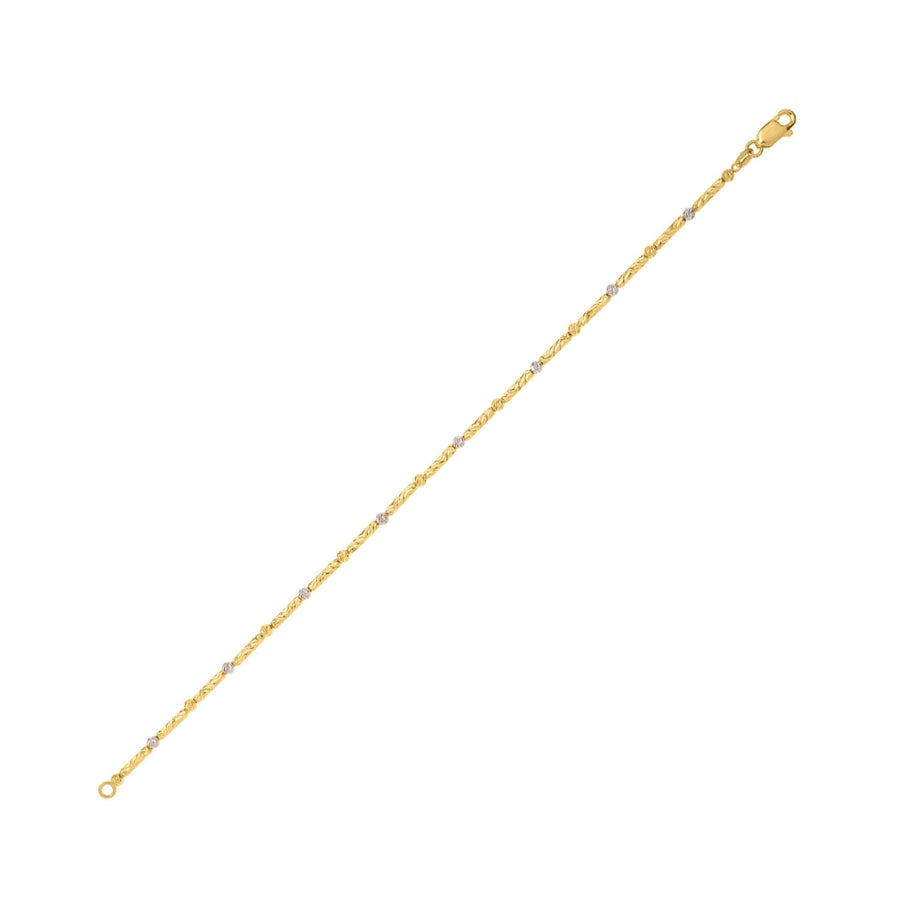 Two Tone Bar and Bead Bracelet in 14K Gold (1.70 mm)