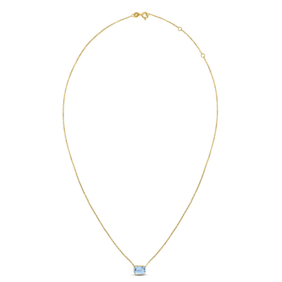 14K Yellow Gold Emerald Cut Blue Topaz Necklace