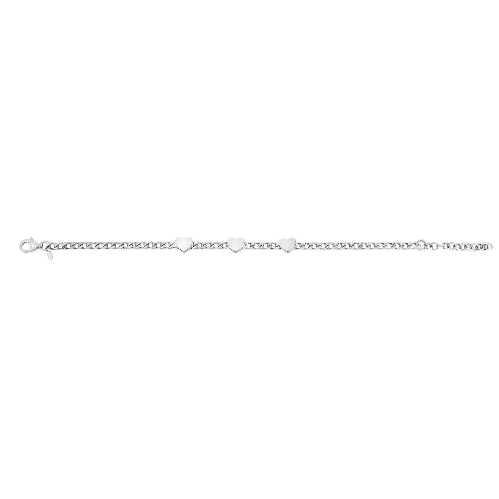 Sterling Silver Rhodium Plated Heart Chain Bracelet