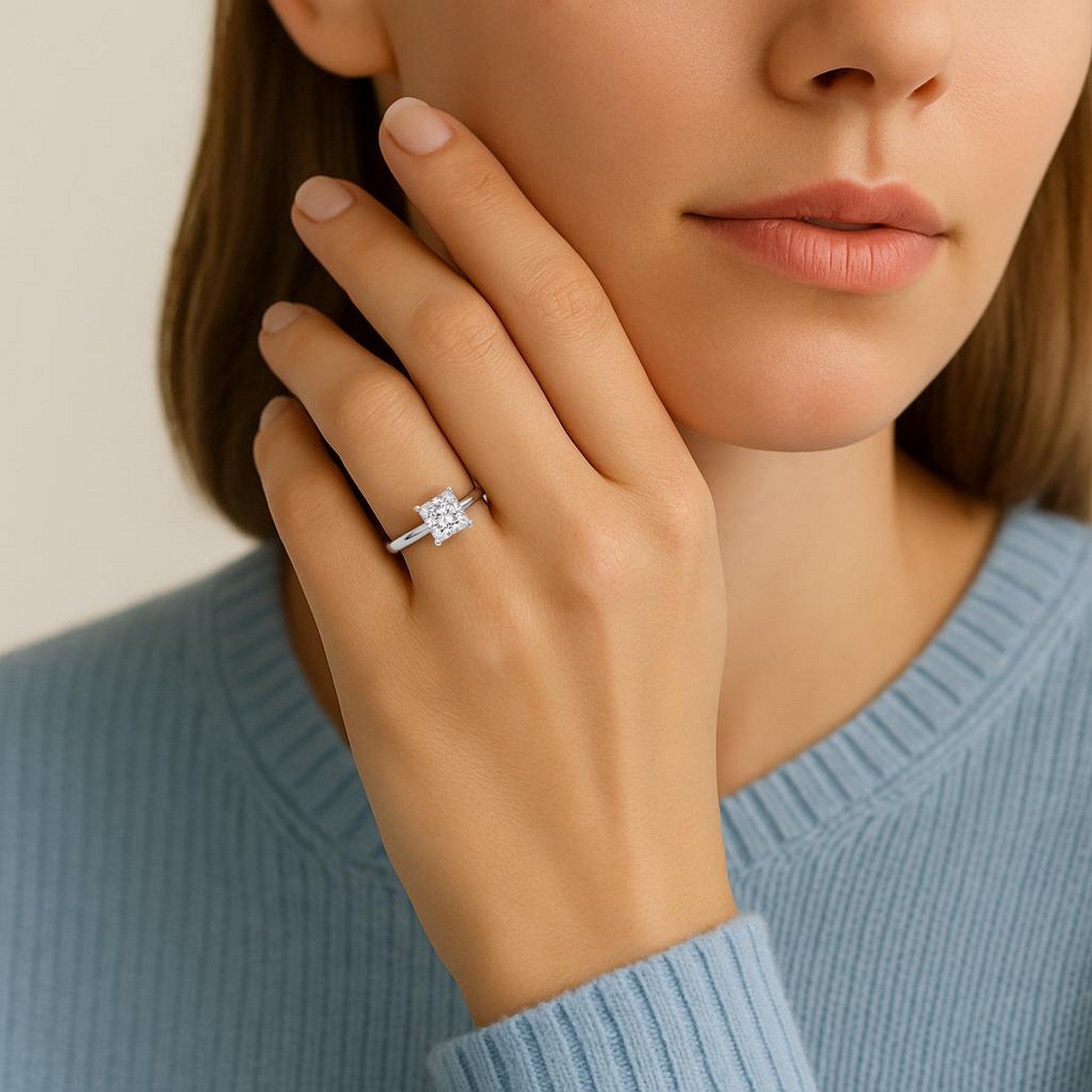1.50Ct Princess Lab Grown IGI G/VS1 Diamond Ring in 14K White Gold