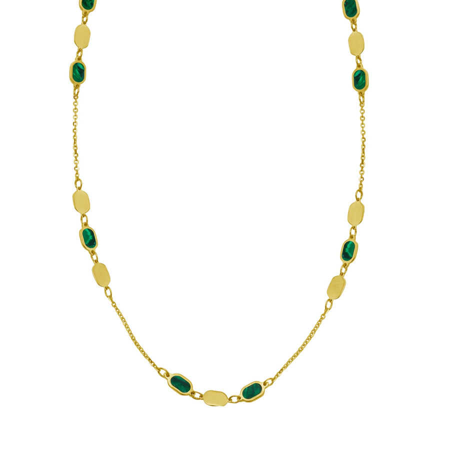 14K Yellow Gold Necklace with Hexagon Malachite Inlay Links