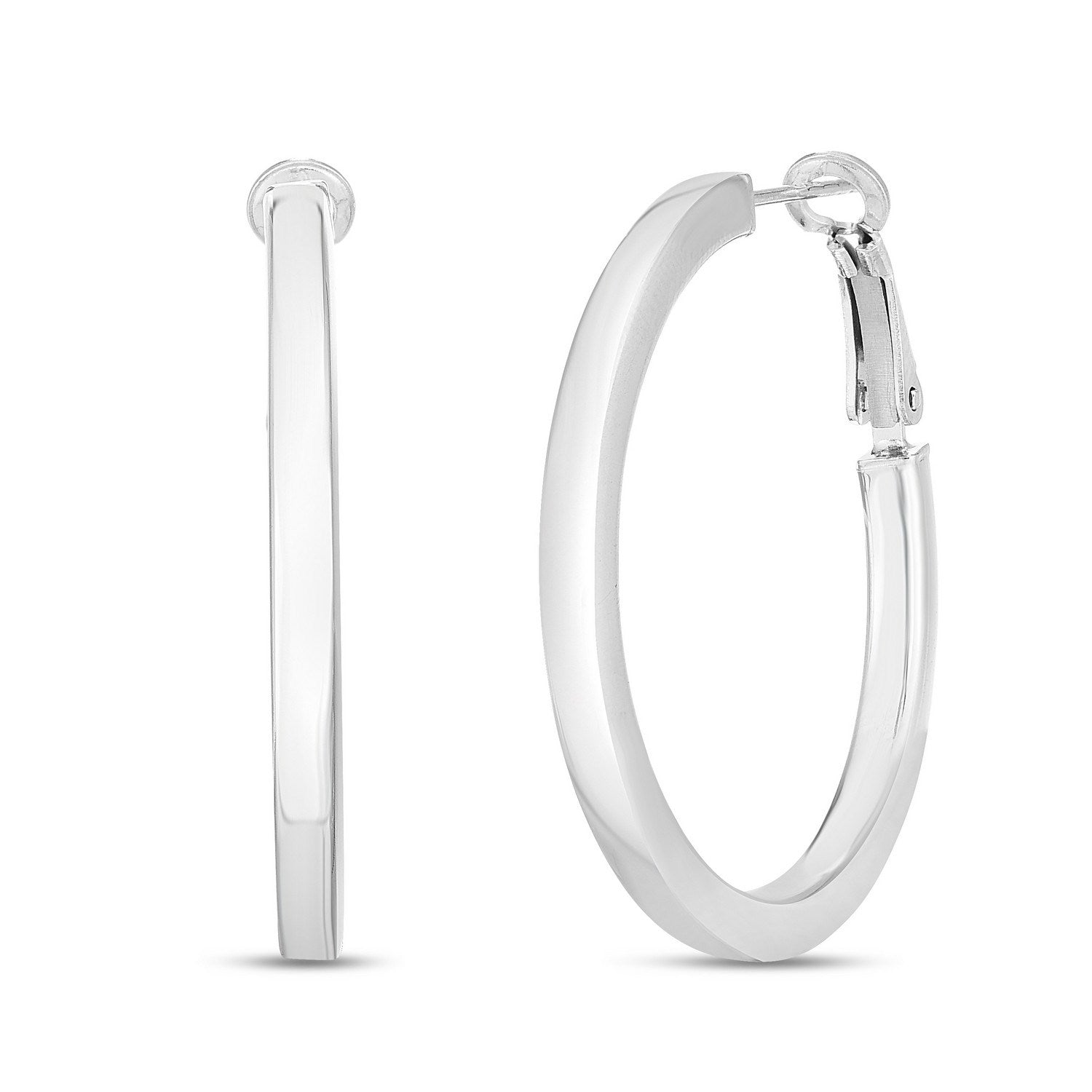 Sterling Silver Flat Wide Hoop Earrings